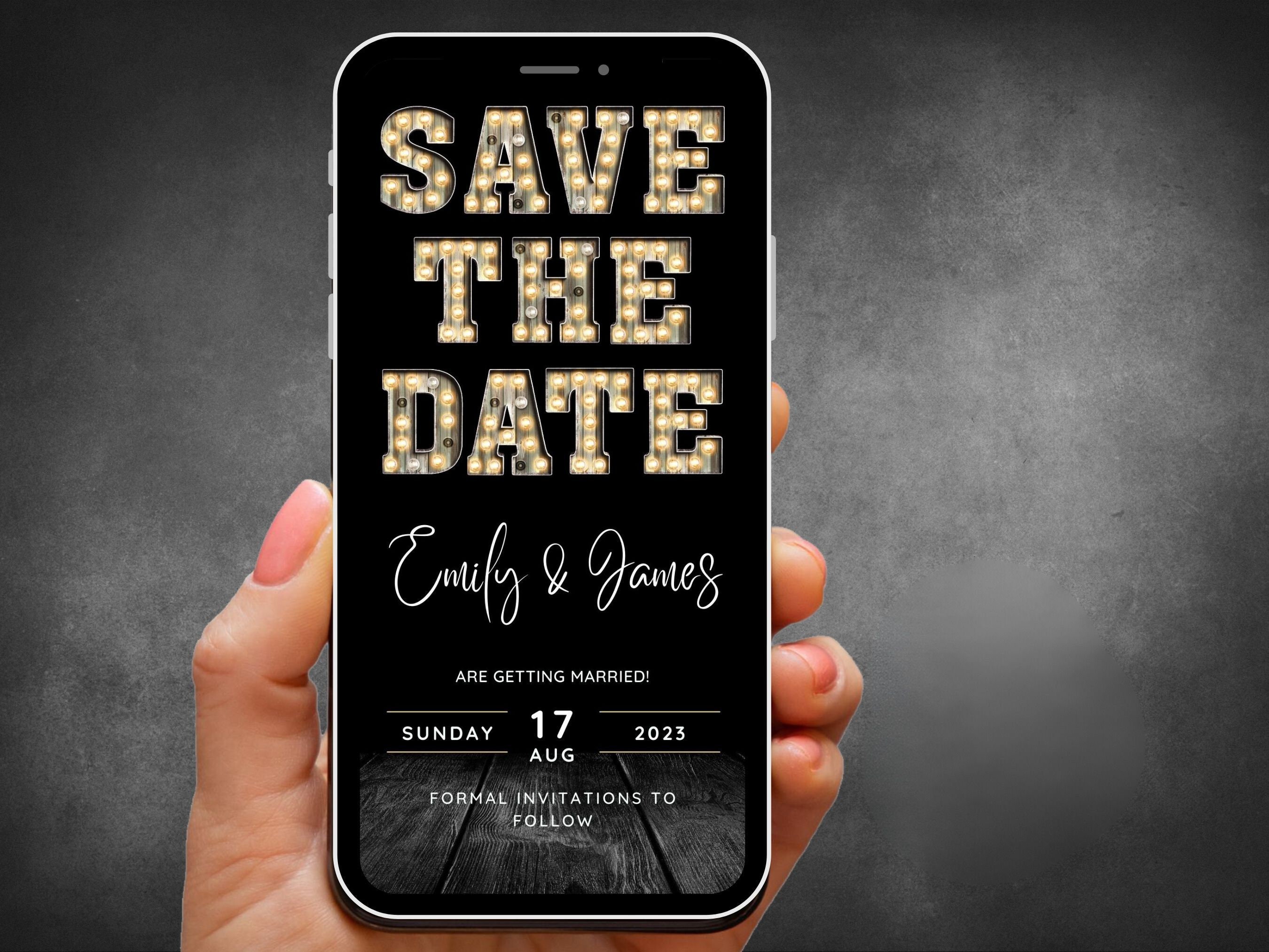 Digital Save the Date Wedding Invitation,  Electronic Save The Date Evite , Rustic Marquee Number Phone Invite, Digital Invite, Email Evite