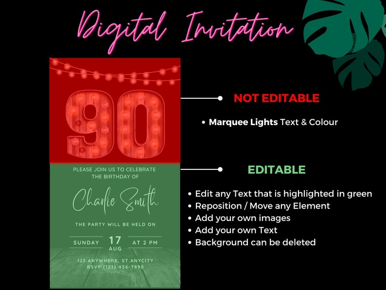 90th Birthday Party Invitation for Men, Invite for Adults,