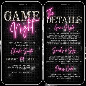 Invitation à une soirée de jeu numérique pour adultes, invitation à une soirée de jeu d’anniversaire de diamant, invitation au poker, modèle Canva modifiable Evite et itinéraire