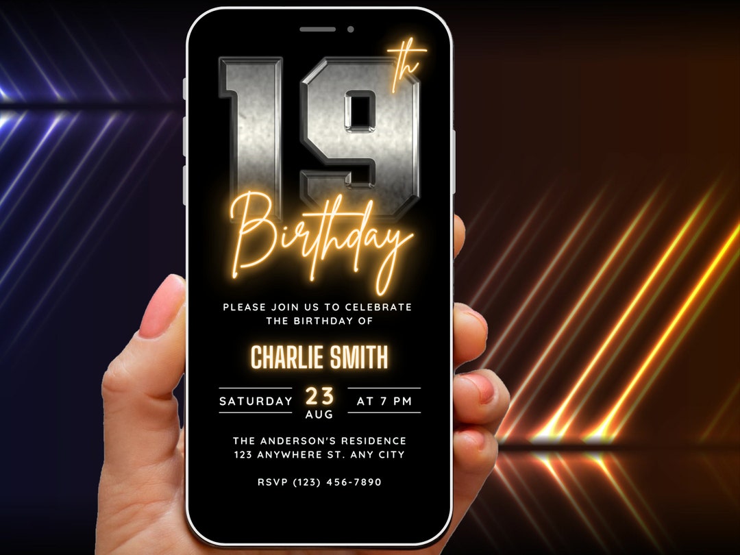 Mens 19th Birthday Invitation Template Download, 19th Birthday Invite ...