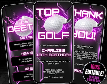 Digital Girls Top Golf Birthday Invitation, Editable Pink Golf Party Invitation Animated Video Evite, Golf Themed Bday Invite Flyer, Par-tee