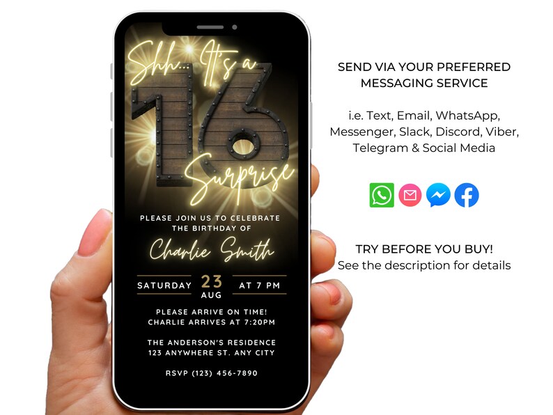 16th Surprise Geburtstagseinladung für Männer, Digital Surprise 16th Birthday Einladungen, 16th Surprise Birthday Invite for Him, Rustic Evite Bild 5