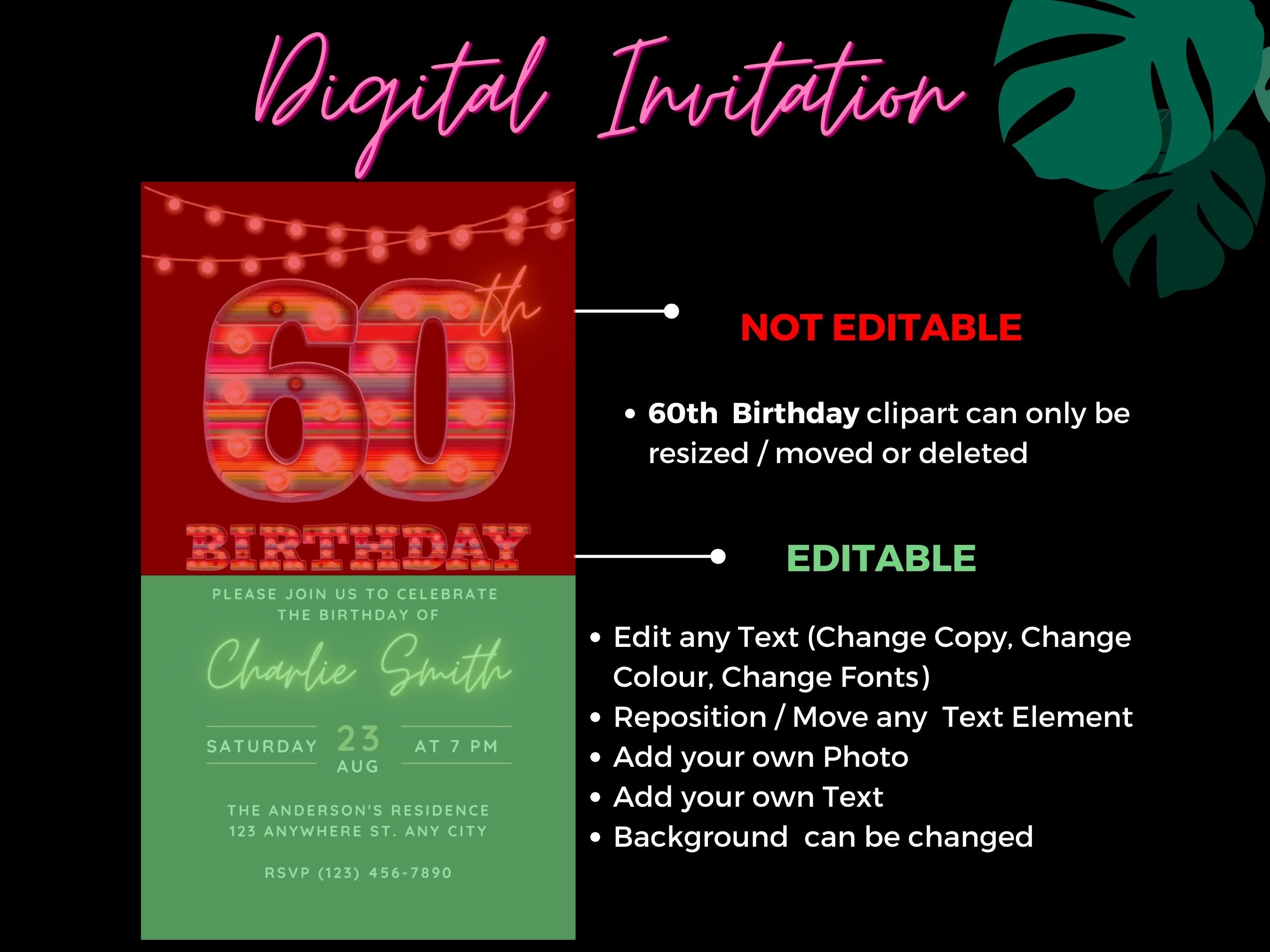 Editable 60th Birthday Invitation Template Digital Invite for Etsy Editable 60th Birthday Invitation Template Digital Invite for Etsy