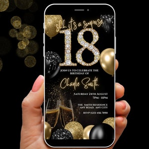 Girls Surprise 18th Birthday Invitation Template Download, 18th Birthday Invite for her, Animated 18th Party, Surprise 18th party invitation