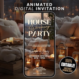 Housewarming Party Invitation Digital Animated House Warming Invite Template, Self Edit Chic New Apartment New Home Evite, House Party Flyer