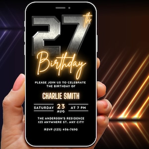 Mens 27th Birthday Invitation Template Download, 27th Birthday Invite Editable Template, Rustic Party Evite Customisable Digital Invitation