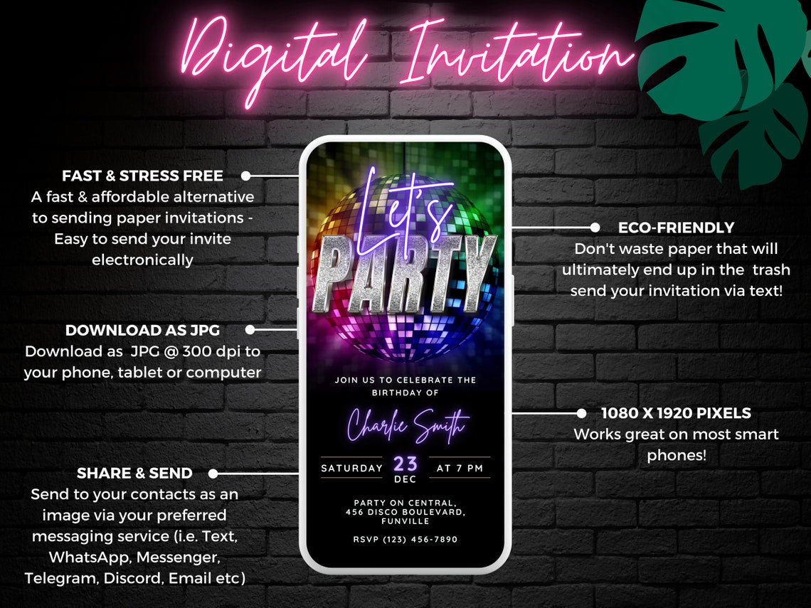 Animated Lets Party Invite Digital Invitation, Disco Diva Birthday ...