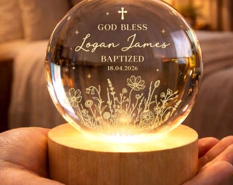 Personalized Crystal Ball Night Light, Baptism Night Light, Dedication Gift for Baby, Nursery Decor, Baptism Gift with Name,Christening Gift