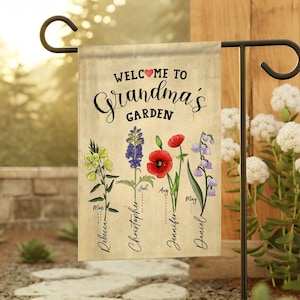 Grandma Gift, Mother's Day Gift For Grandma, Mimi Granny Birthday Gift, Personalized Grandma's Flowers Garden Flag, Custom Grandkids Name