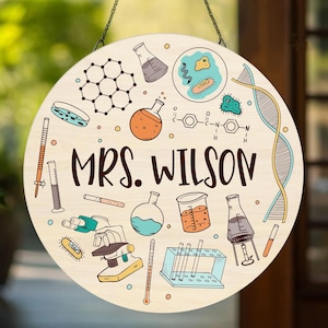 Science Teacher Door Sign, Teacher Name Sign, Back To School, Science Teacher Gift, Science Classroom Decor, Custom Teacher Door Hanger