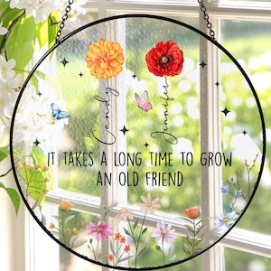 Best Friends Stained Glass,It Takes A Long Time To Grow An Old Friend,Soul Sisters Sun Catcher,Friendship Window Decor,Besties Birthday Gift