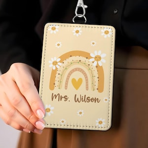 Presente personalizado de volta às aulas para professores, porta-carteira de couro personalizado para professores, acessórios personalizados para cordões de professores, materiais escolares para professores