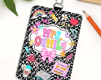 Personalized Teacher ID Badge Holder, Teacher Gift, Teacher Appreciation Gift, Back To School Gift, ID Holder Custom School Teacher Keepsake