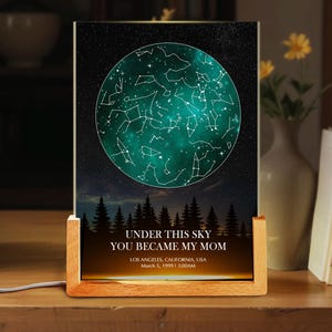 Carte des étoiles personnalisée par date veilleuse LED cadeau fête des mères pour maman tableau de la constellation personnalisé ciel nocturne par lampe dateur cadeau famille