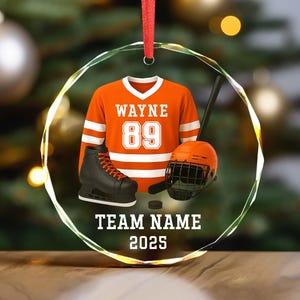 Personalized Hockey Ornament, Ice Hockey Player Ornament Custom Hockey Team Gift Sports Christmas Keepsake, Hockey Club Gift Kid Ornament