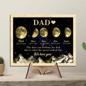 Personalized 3D Dad Moons Phase Frame with Kids Names, The Day You Became My Dad Gift, Moons Phase Frame, Father&#39;s Day Gift, Gift for Daddy
