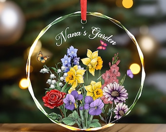 Custom Family Birth Flowers Christmas Ornament, Custom Mom's Garden Gift, Flower Ornament,Birth Flower Gift For Nana, Christmas Gift For Mom