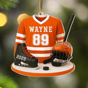 Personalized Hockey Ornament, Ice Hockey 2 Layered Ornament Custom Hockey Team Gift Sports Christmas Keepsake, Hockey Club Gift Kid Ornament