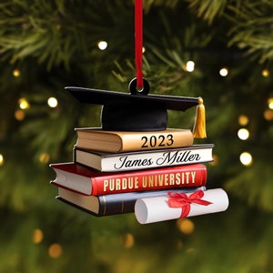 Class of 2024 Ornament, High School Graduation Gifts, Grad Gift. Personalized Graduation Cap Ornament With Books, Custom Graduation Ornament image 1