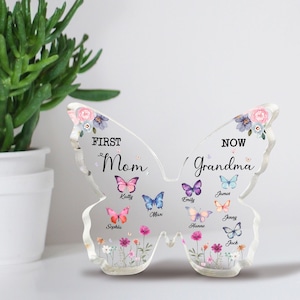 Personalized Grandma Butterfly Acrylic Plaque - Mother's Day Gift Idea For Grandma/Mom - Up to 10 Kids - Blessed To Be Called Nana