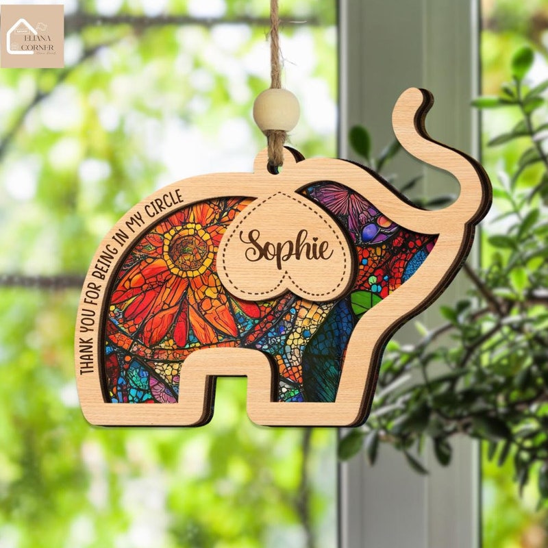 🎁Buy 2 FREE SHIPPING🎁|Elephant Friendship Ornament Suncatcher, Sisterhood Ornament, Bestie Ornament, Personalized Best Friend Suncatcher, Friendship Gift