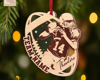 Personalized Football Ornament, Football Player Christmas Keepsake 2 Layered Wooden Ornament, Sport Team Gift, Football Lover Gift, Jersey