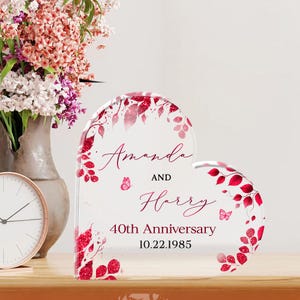 Personalized 40th Anniversary Gift, Ruby Anniversary Keepsake Gift, 40th Anniversary Acrylic Heart Plaque, 40th Ruby Gift for Parents