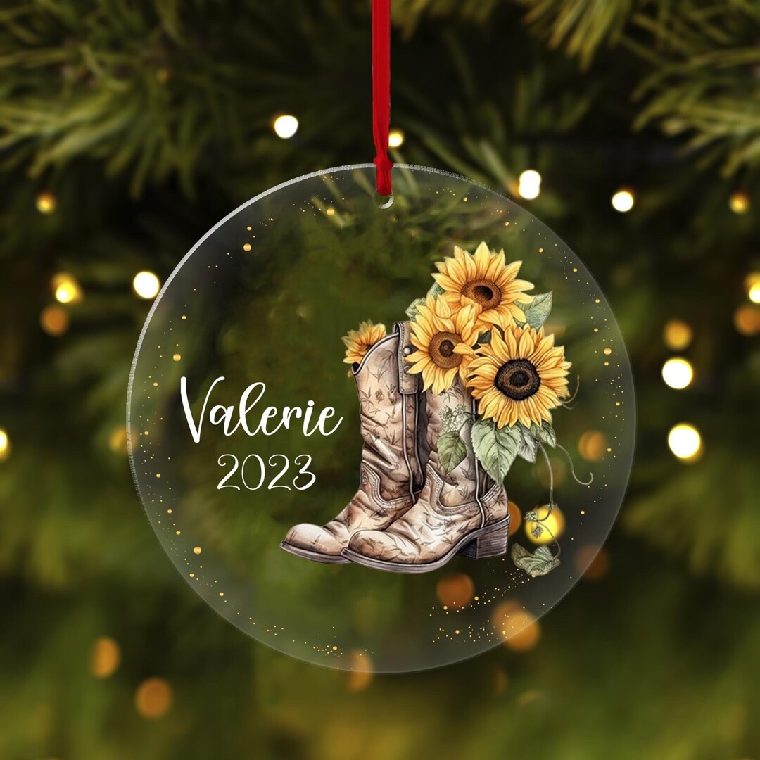 Cowgirl Boots Sunflower Ornament, Personalized Sunflower Gifts, Cowgirl ...
