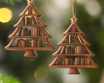 Personalized Book Tree Christmas Wood Ornament 2025 Gift For Book Lover, Book Club Gifts, Bookish Ornaments, Librarian Keepsake