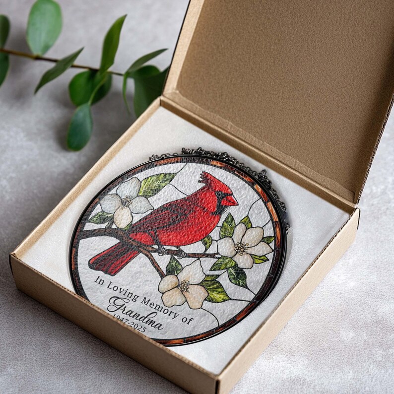 Personalized Memorial Stained Glass Suncatcher, Cardinal Glass Decor ...