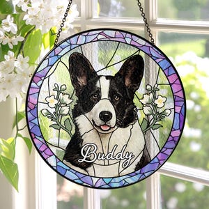 Personalized Pet Portrait Stained Glass Suncatcher, Custom Dog Portrait from Photo, Dog Portrait Art Suncatcher, Stained Glass Dog Memorial