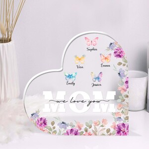 Bloc acrylique personnalisé coeur mains pour maman et enfant, cadeaux personnalisés fête des mères de sa fille, cadeau grand-mère, cadeau pour maman, prénoms enfants personnalisés