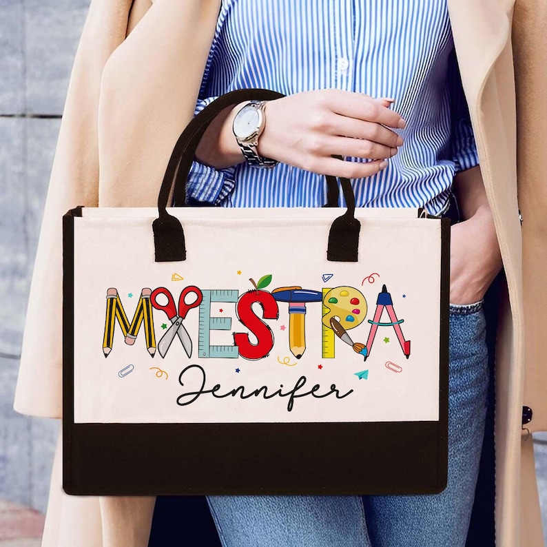 Personalized Spanish Teacher Maestra Bilingual Tote Bag Back to School ...