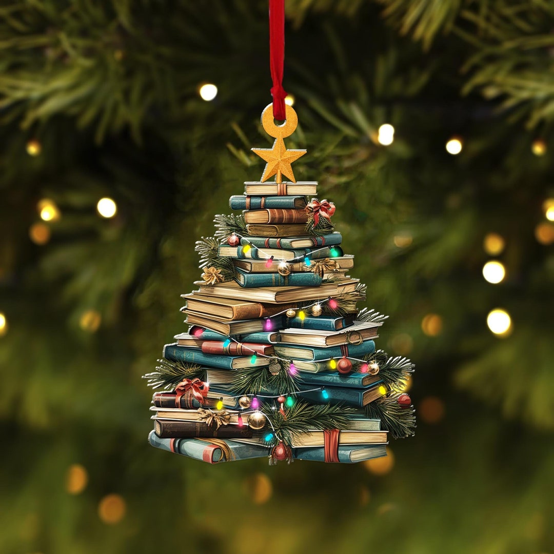 Christmas Book Tree Ornament, Book Lover Christmas Gifts, Book Club 2D Flat Ornament,book Lover