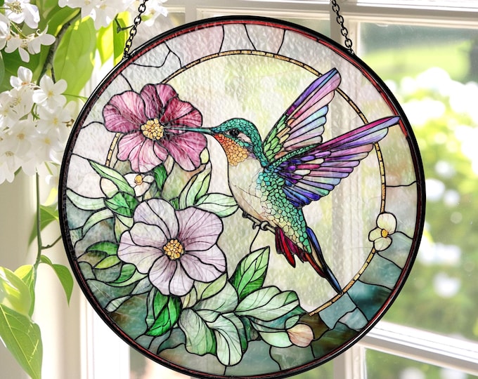 Hummingbird Stained Glass Suncatcher, Hummingbird Window Hanging, Bird Wall Art, Gifts for Mom, Indoor Decor, Memory Sympathy Gift
