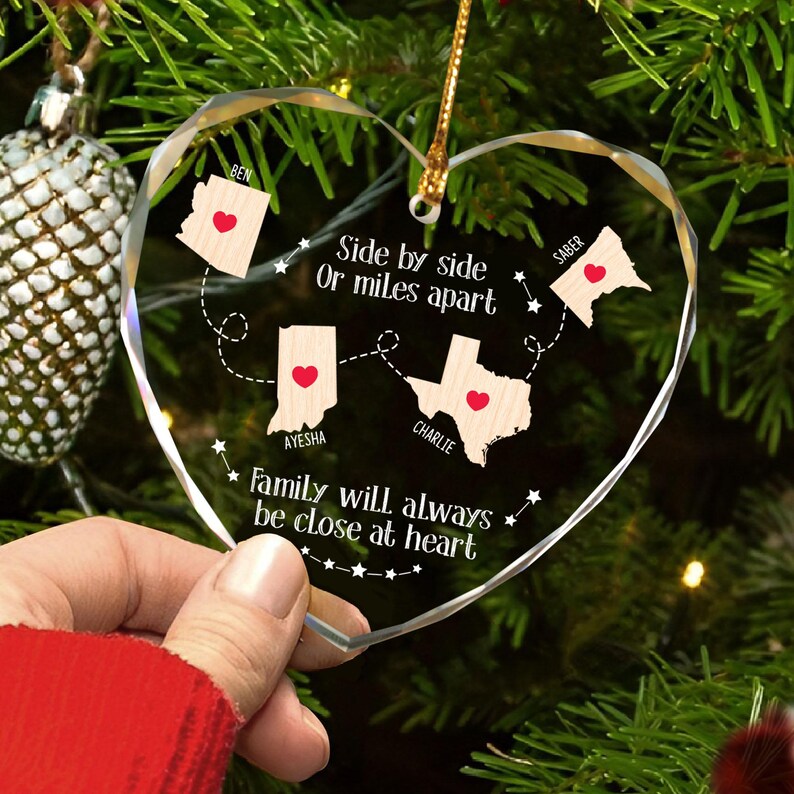 Personalized Family Long Distance Ornament, Side by Side or Miles Apart