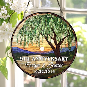 9th Anniversary Willow Stained Glass Suncatcher, Willow Tree 9 Year Anniversary Gift, 9th Anniversary Gift, Wedding Anniversary Gift For Her