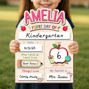 Personalized First And Last Day School Sign, Back to School Sign, Kindergarten 1st Day of School Sign, First Day School Wooden School Board