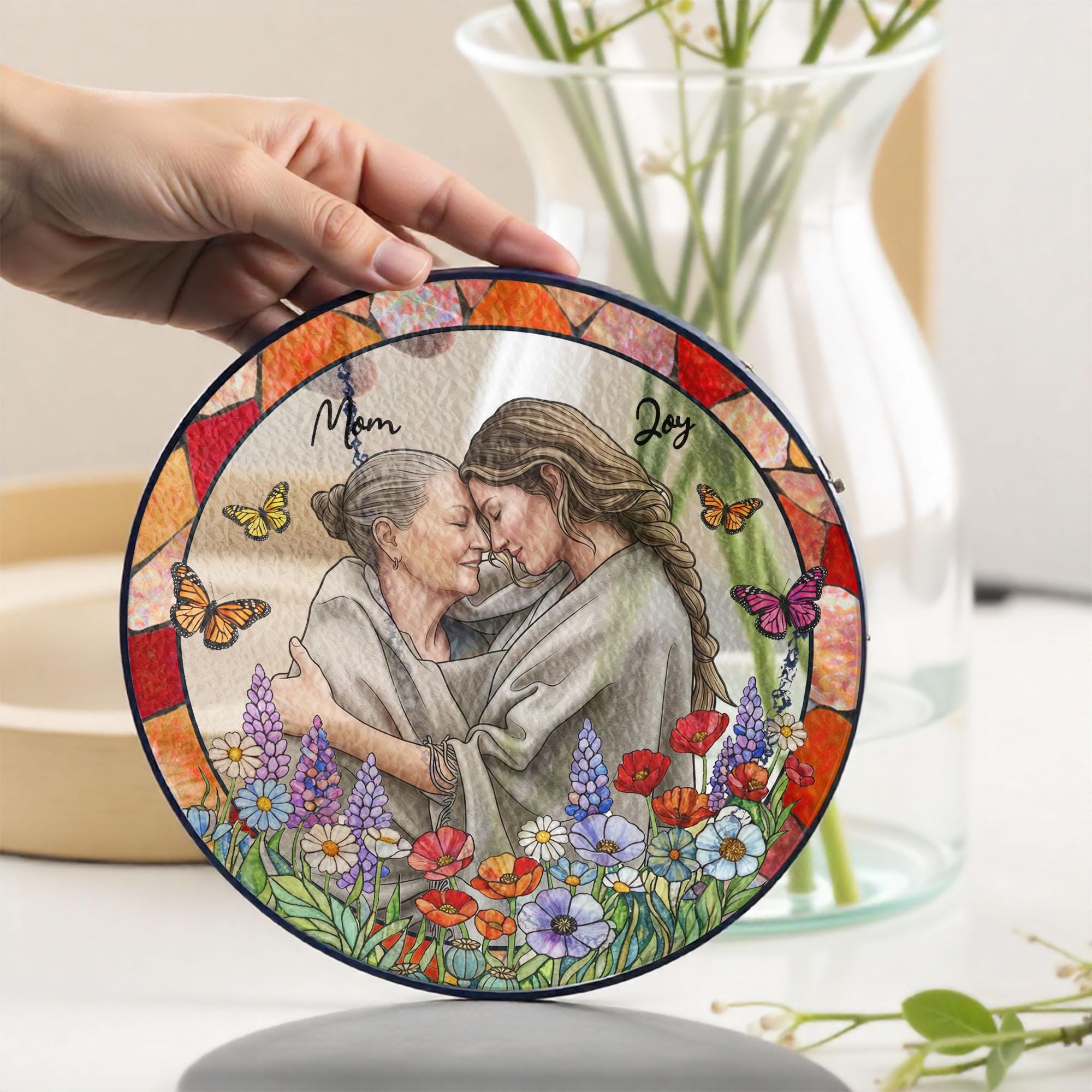 Custom Photo Portrait Stained Glass Suncatcher Gift for Mom,mum Gift ...