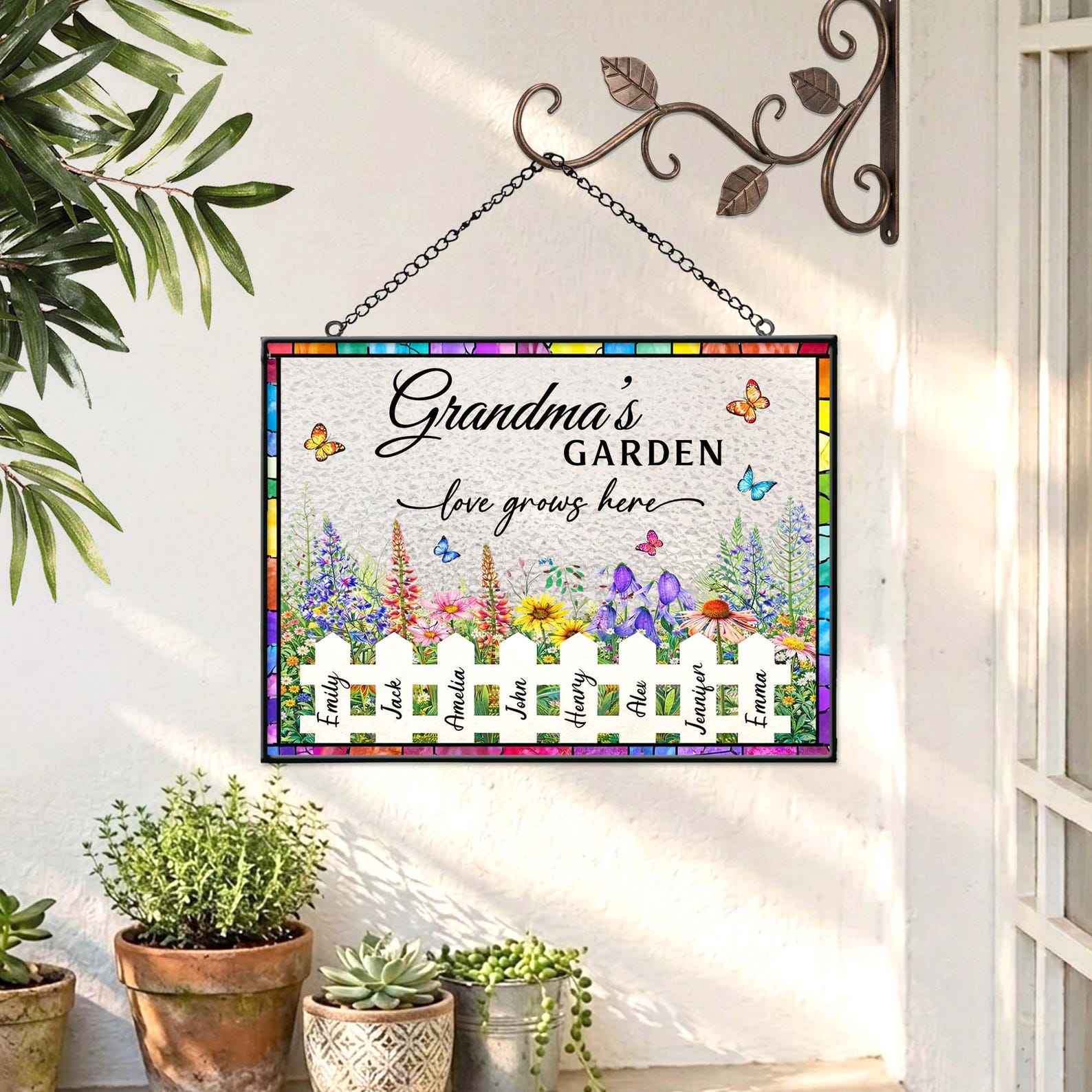 Custom Grandma's Garden Stained Glass, Personalized Love Grows Here ...