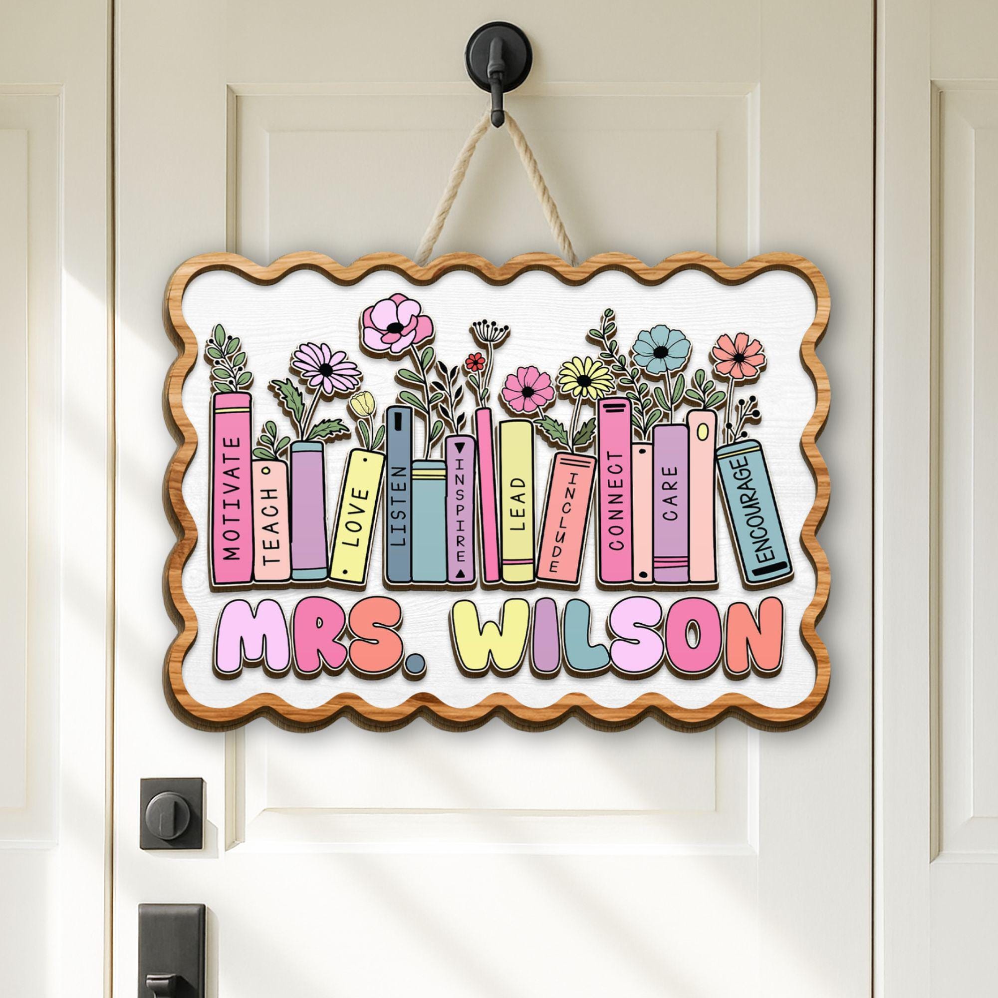 Custom 3D Teacher Door Hanger, Gift for Teacher, Floral Teacher Name ...
