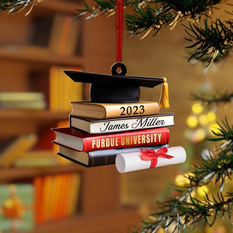 Class of 2024 Ornament, High School Graduation Gifts, Grad Gift. Personalized Graduation Cap Ornament With Books, Custom Graduation Ornament image 3