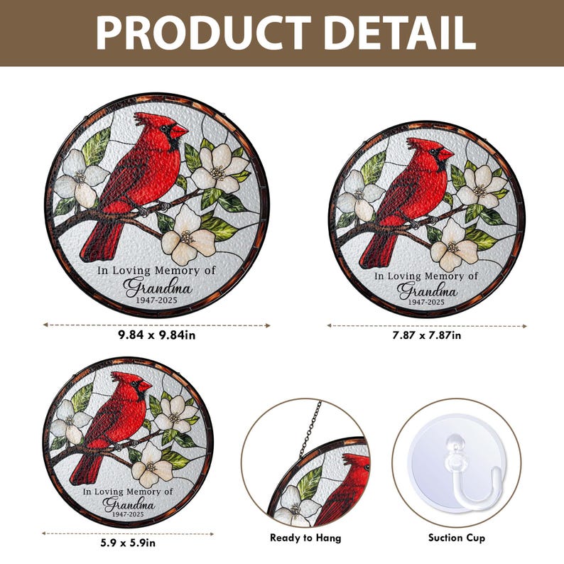 Personalized Memorial Stained Glass Suncatcher, Cardinal Glass Decor ...