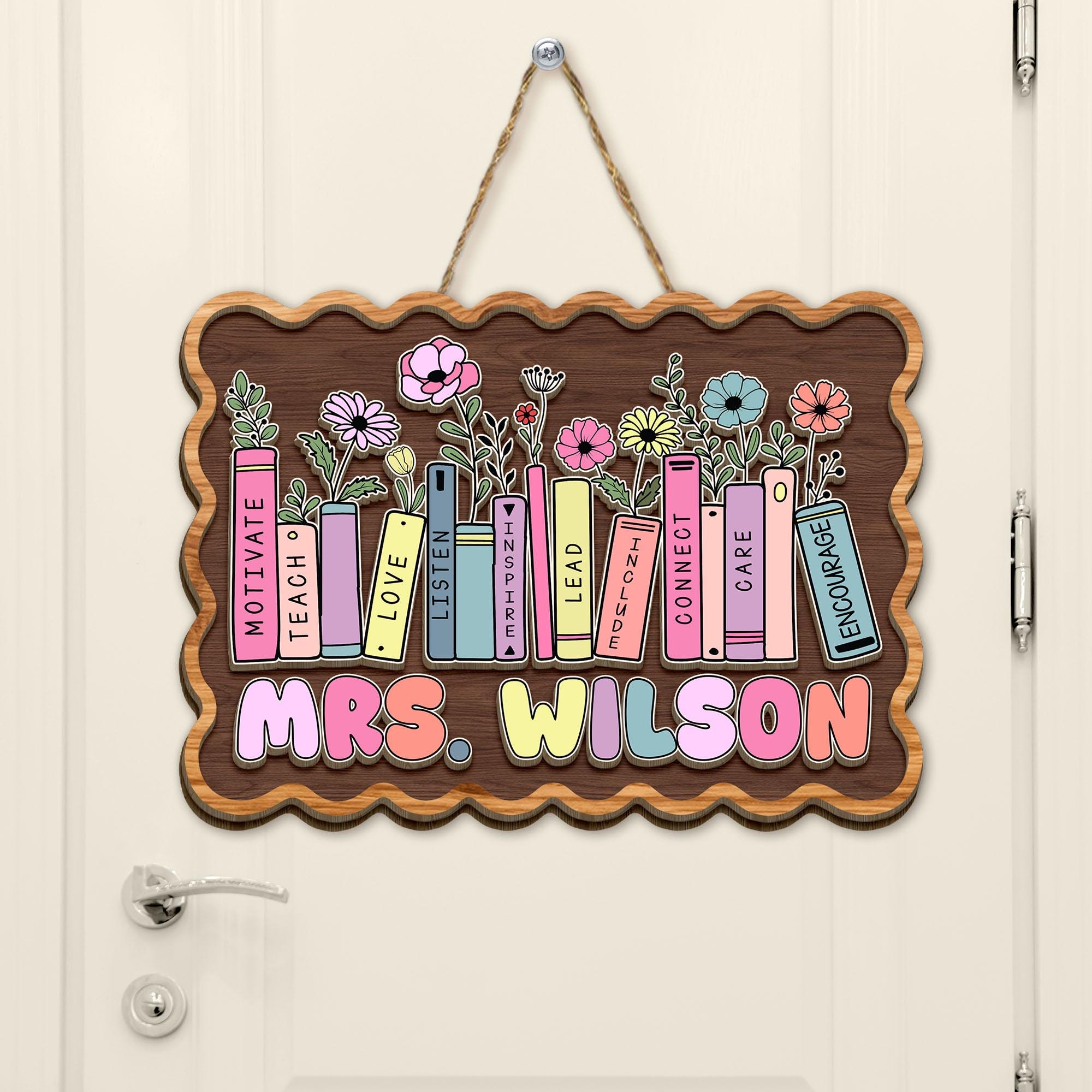 Custom 3D Teacher Door Hanger, Gift for Teacher, Floral Teacher Name ...