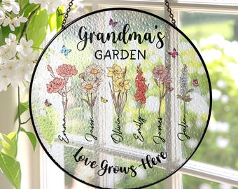 Nana Birth Month Flower Stain Glass Suncatcher, Grandma Gift, Personalized Grandma's Garden Gift For Grandma, Mother's Day Gift For Grandma