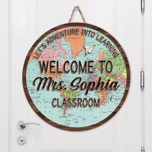 Personalized Teacher 3D Door Hanger Teacher Sign Classroom World Map Adventure Theme Decor Teacher Door Sign Teacher Name Back To School