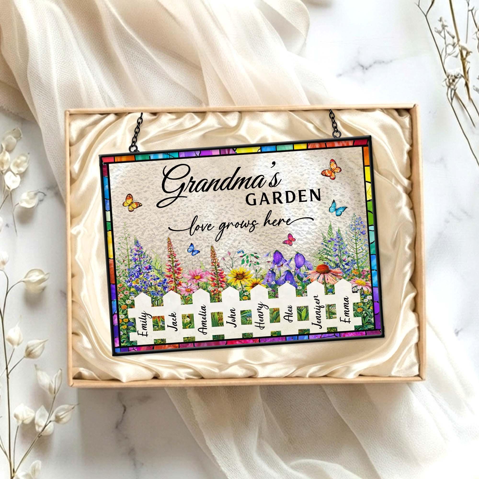 Custom Grandma's Garden Stained Glass, Personalized Love Grows Here ...