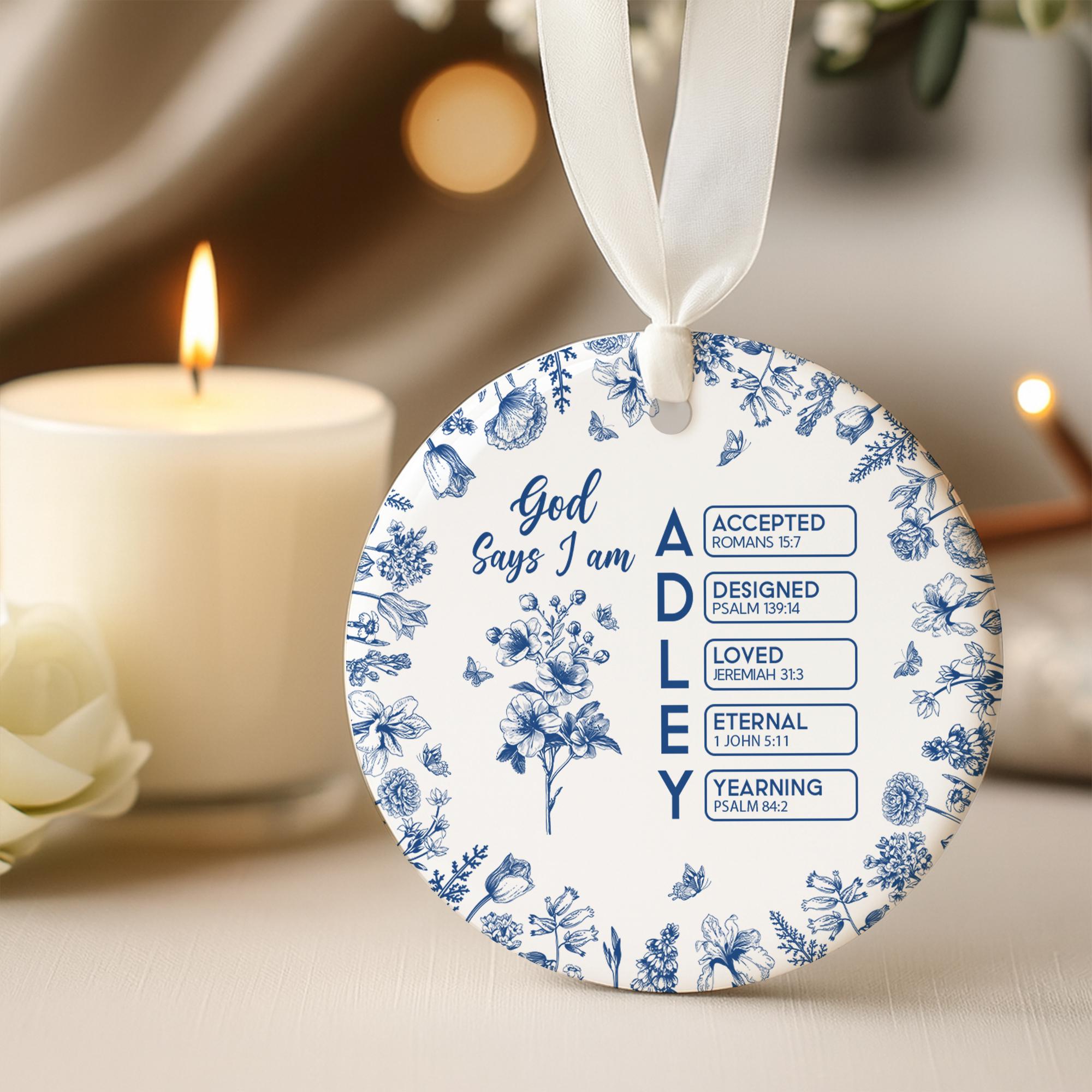 God Says I Am Name Letter in Bible Toile De Jouy Style, Personalized ...