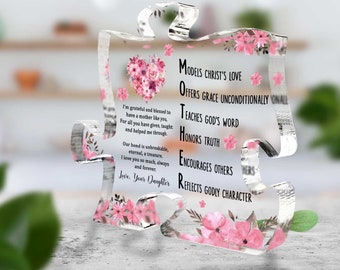 Acrostic Mother Plaque, Gift From Kids, Mothers Day Gifts, Gift For Nana, Acrylic Puzzle Block, Family Keepsake,Custom Text Sign For Mom