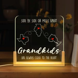 Regalo familiar personalizado de larga distancia de los nietos, luz de noche personalizada de estado a estado para la abuela, lado a lado o a millas de distancia, regalos para la abuela